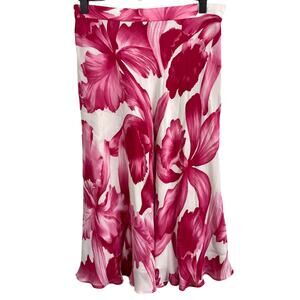 Carlisle Vintage Pink Hibiscus Floral Flared Silk Skirt Size 4